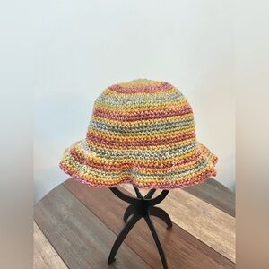 Handmade Crocheted Rainbow Striped Bucket Hat